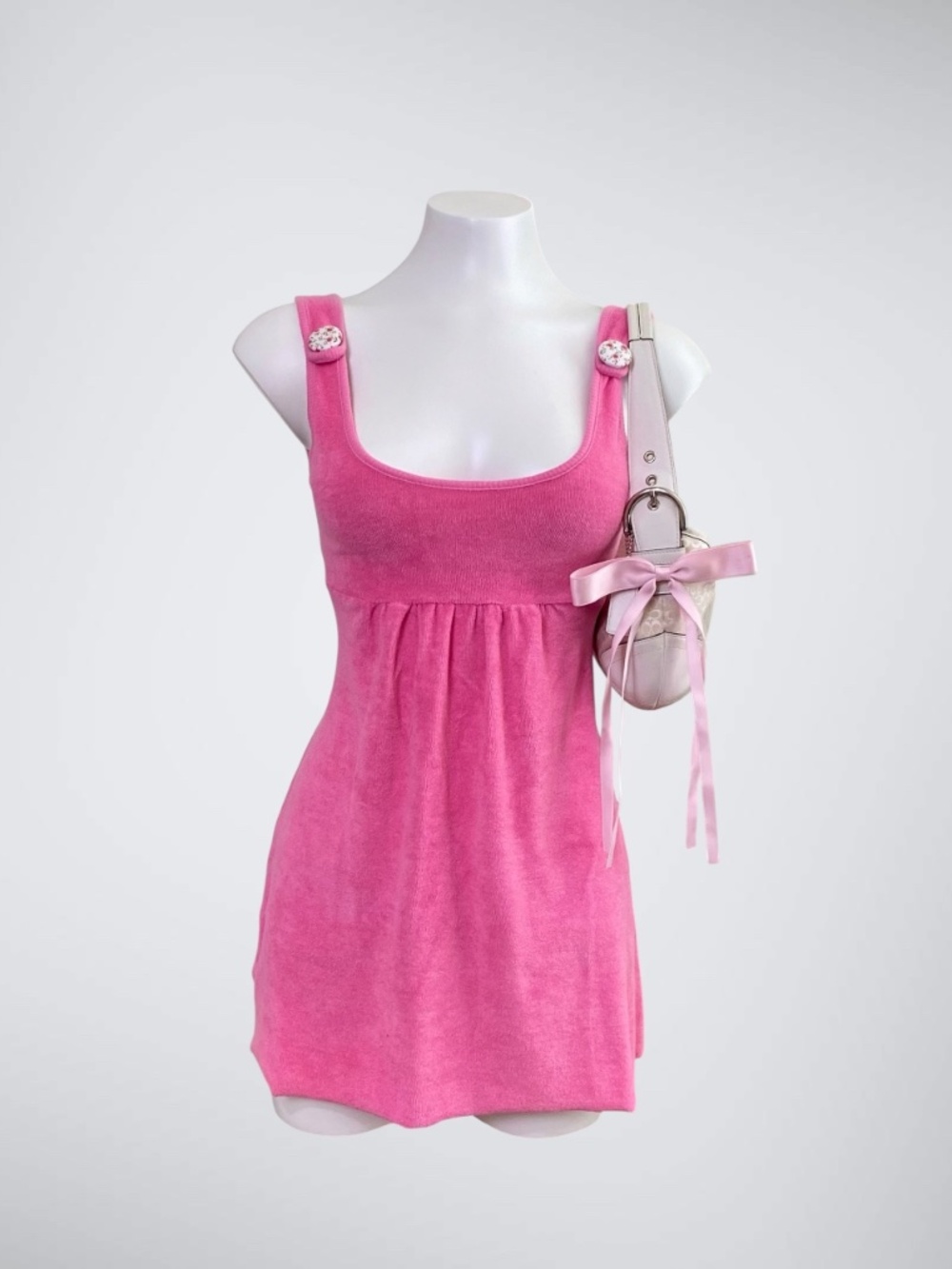 Vintage Pronto USA Pink Terry Cloth Dress | Y2K McBling Bimbo Core Mini Dress
